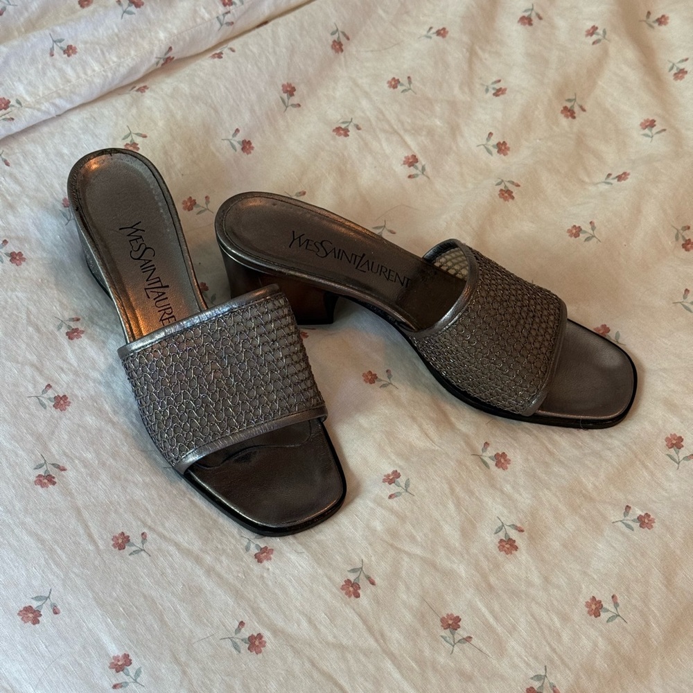 Yves Saint Laurent Vintage Metallic Mesh Heeled Mules